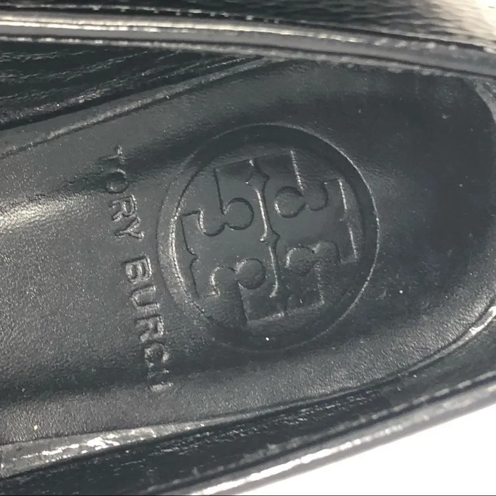 TORY BURCH | Hana Black Patent Leather Flats Gold Chains 5.5